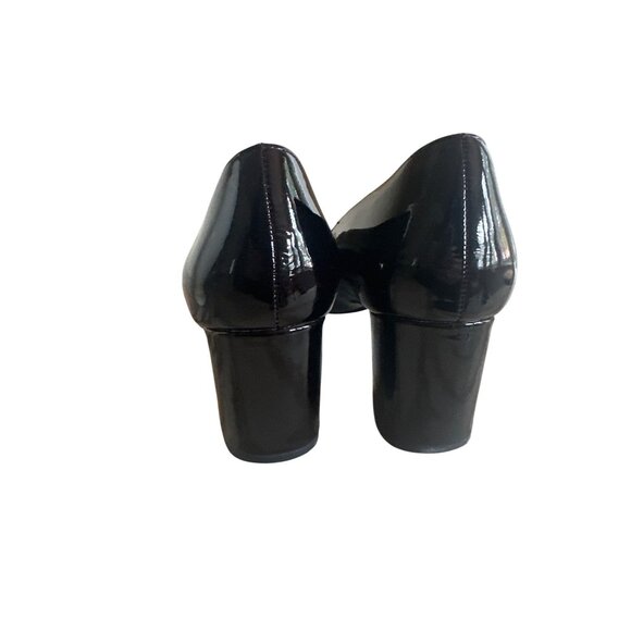 Brian Atwood Burgundy & Black Patent Leather Block Heel Pumps Size 10 - Picture 3 of 6